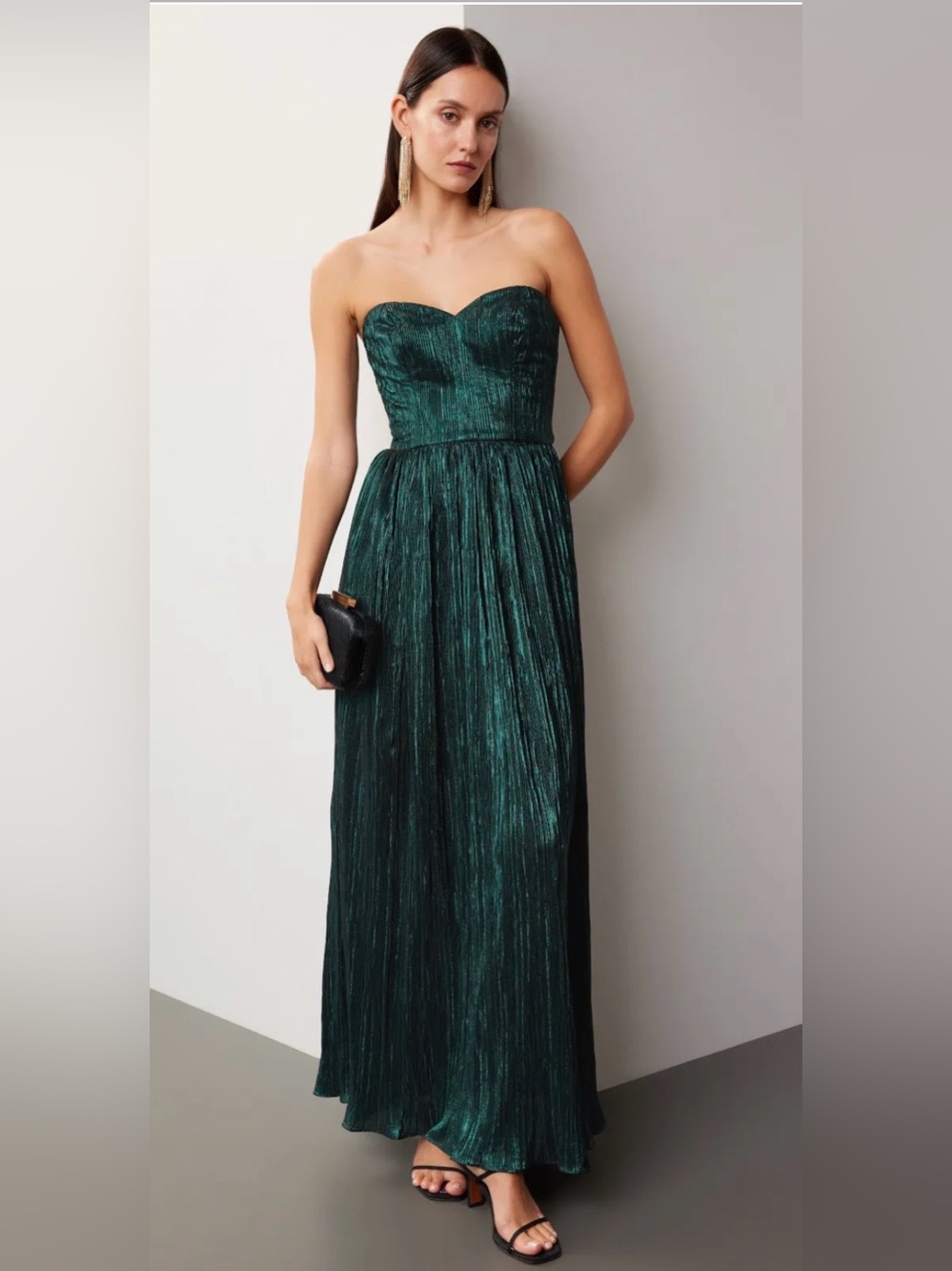 Dress the population Audrina green metallic strapless maxi dress